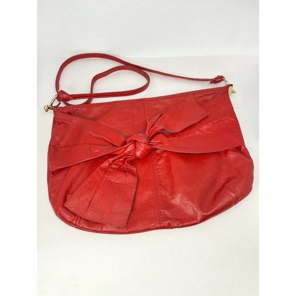 Vintage red leather 80s style bag with bow tie - Picture 1 of 9